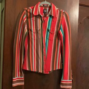 Cruel Girl Western Pearl Snap Button Down Shirt - Stripes